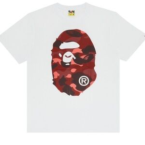Bape White Tee with Red Camouflage Ape Head